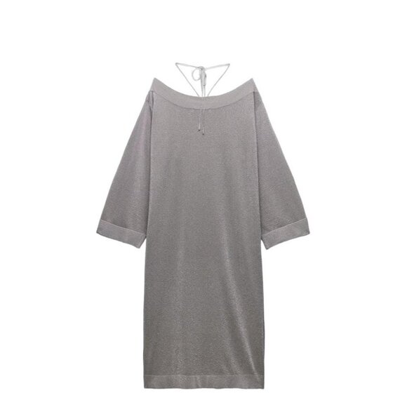 ZARA METALLIC THREAD KNIT DRESS SILVER SIZE M | 0014/012 - Picture 3 of 5